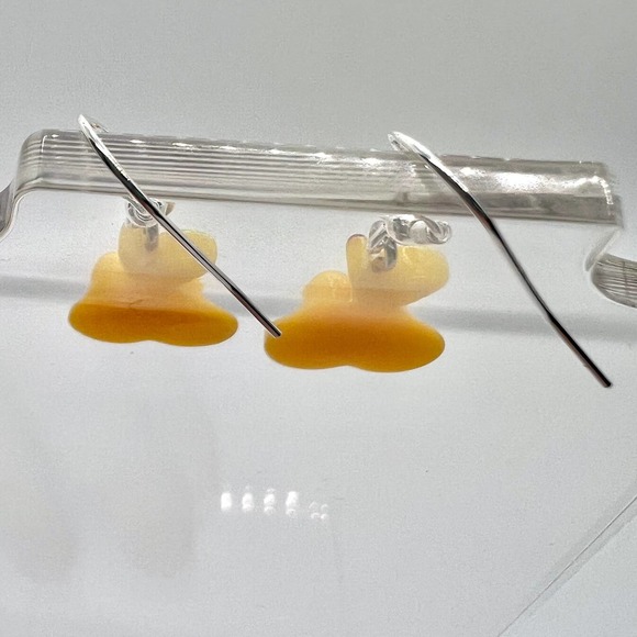 Chunky Pear Slice Fruit Earrings - Yellow and White - Picture 4 of 10